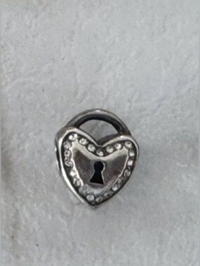Pandora Silver Heart Padlock Charm with Crystal Accents
